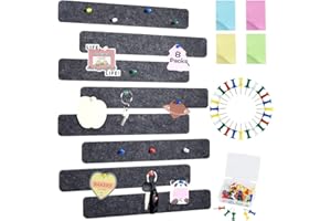 Vuzvuv 8Pcs Dark Grey Cork Board Bar Strips with 50 Pushpins & Sticky Notes, Self-Adhesive Bulletin Board Strips No Damage for Wall, Felt Pin Board for Paste Notes, Photos, Schedules Office Decor