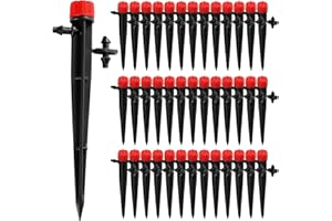 VooGenzek 40 Pezzi Goccia a Irrigazione Regolabile, 360 Gradi 8-Fori Gocciolatore di Emettitore Micro, Teste di Irrigazione da Giardino per Tubo 4/7 mm, Rosso (con Connettore)