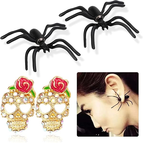 NewL Halloween Oorbellen Stud Oorbellen Voor Vrouwen Schedel Spider Ghost Oogbol Pompoen Oorbellen, 5mm, Sterling zilver