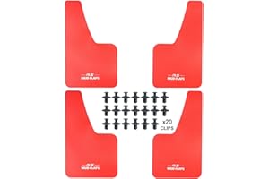 XUKEY 4 unids Faldillas antibarro Universal 36x21cm Rojo Guardabarros para Coche SUV Van Hatchback UTV ATV Delantero Trasero Guardabarros con Hardware('R.S MUD Flaps-Letra)