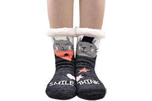 CaiDieNu Chaussettes Femme Hiver Épais Chauds Chaussons Chaussettes avec semelle antidérapante Fille Chaussettes à La Maison Noël Cadeau 1 Paires 35-41