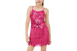 LOLANTA Dansdräkt för flickor, paljettfransar, barn, Salsa Rumba latin, danskläder, glitter, ärmlös, tofsar, dans, miniklänni