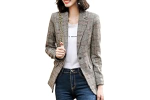 ebossy - Chaqueta tipo blazer con solapa de muesca y 2 botones para mujer, diseño de pata de gallo