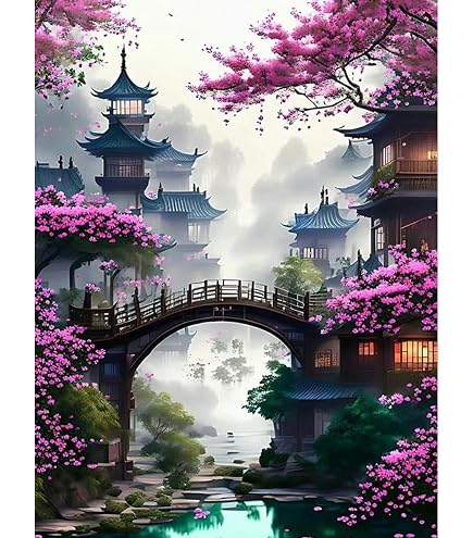 Kit Peinture Diamant 5D Cerisier Et Mont Fuji - Toile 30x40cm, Diamants Ronds, Outils Inclus - Art Relaxant Pour Adultes Et Débutants