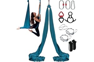 VEVOR Aerial Yoga Hamak Zestaw 8 x 2,8 m, Zielony Swing Air Muchy, Indoor Hammock 1000 kg Maks. Nośność, W Zestawie Skarpety do Jogi i Stalowy Karabińczyk