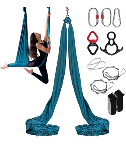 Balançoire De Yoga Aérienne Anti-gravité – 5 M X 2,8 M, Soie Durable, Charge 350 Kg – Kit Complet Avec Vis, Mousquetons, Plaques – Pour Pilates, Danse