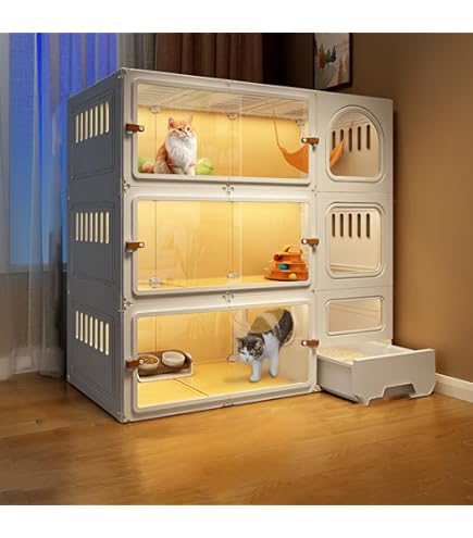 DYUNCZ Kattenkooien Binnen Groot, Kattenverblijf, Kattenkooi met Kattenbak, Kattenkooien Buiten, Halfgesloten Ruimte, Eenvoudig te Monteren, for Kleine en Middelgrote Katten Kittens (Color : Grijs