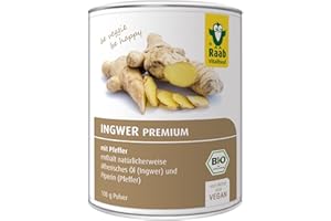 ‎RAAB VITALFOOD Raab Vitalfood Bio Ingwer-Pulver Premium mit Pfeffer, vegan, enthält natürlicherweise Gingerol, laborgeprüft in Deutschland, 100 g 3696