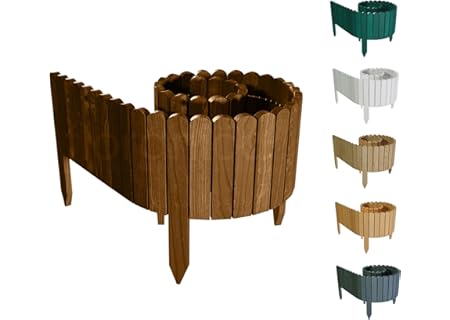 Floranica Rollborder Flexibelt trästaket 200 x 10 cm Brun (Förkortningsbar) Tallträ Rabattkant trä T - Amazon Deal & Rabatt