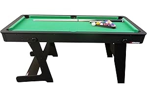 VIAVITO PT100X Folding Pool Billiards Table with Accessories, Space Saving Steady Portable Family Leisure Game Table Set for Kids & Adults w/Cues, Balls, Chalk, Triangle & Brush