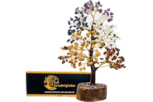 KRISTALGLOBE 7 Chakra Healing Crystal Tree of Life 300 Gemstone Beads – Handmade Gemstone Bonsai Tree for Positive Energy, Meditation, Reiki, Feng Shui & Home Décor – Spiritual Gift for Women, Mum & Housewarming
