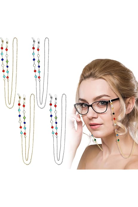 Catena Per Occhiali Con Perle E Cristalli - Accessorio Decorativo Per Donna, Antiscivolo, Regalo Ideale
