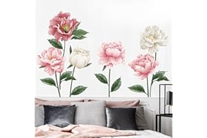 decalmile Adesivi Murali Fiori Peonia Adesivi da Parete Giardino Floreale Decorazione Murale Camera da Letto Soggiorno TV Parete UDivano Sfondo