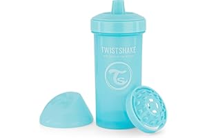 TWISTSHAKE Kid Cup Vaso de Aprendizaje para Beber con Antiderrame Boquilla y Mezclador de Frutas 360 ml, Taza de Entrenamiento para Sorber para Bebé, Sin BPA, 12+ Meses, Azul Pastel