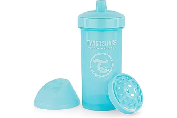 Twistshake Kid Cup – Biberon Anti-Fuite avec Bec Dur et Mélangeur de Fruits 360 ml – Bouteille d’Entraînement pour Tout-Petits – Bouteille d’Eau Anti-Déversement – Sans BPA – Bleu