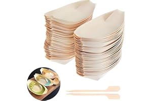 VEGCOO 100Pcs Cuencos Hondo Madera de Pino Cubiertos, Platos Desechables Biodegradable y Compostable, Cuencos para Servir Aperitivos Fiestas Catering Appetisers Curry Salchichas Sushi