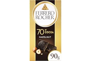 Ferrero Rocher Dark Chocolate and Hazelnut Bar, Chocolate Bars, 55 Percent Dark Chocolate with Crunchy Whole Hazelnut and Cocoa Filling, (90g)