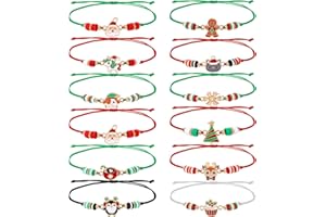 vamei 12 Piezas Pulsera Amistad Pulsera Niña Navidad Pulseras de Cuerda Trenzada con Papá Noel Muñeco de Nieve Alce Copo de Nieve Brazalete Joyería para Niña Mujer Regalo de Cumpleaños de Fiesta