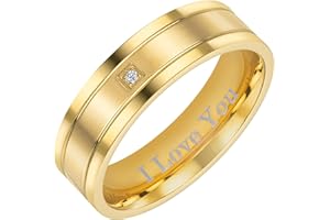 Willis Judd I Love You Mens Ring In Wooden Gift Box 7mm Gold Titanium Ring for Men Wedding Band Ring Mens Engagement Ring Groove Promise Ring Comfort Fit