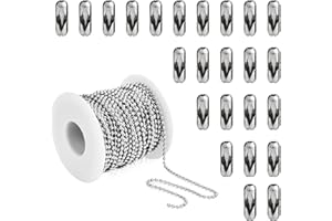 DBALL 10 Metro Cadena Acero Inoxidable de Bolas 2,4 mm Diámetro Cadena de Bolas con 50 Conector para Bricolaje Fabricación de Joyas Collares llavero Artesanía Accesorios (Plateado)