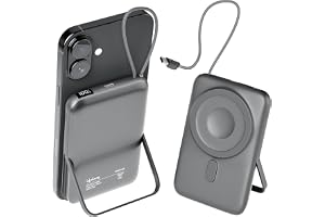 Lifelong Electronics 10000mAh MagSafe Wireless Fast Charging Power Bank for iPhone & All Wireless Enabled Phones QC 3.0 Powerbank (22.5W) & Wireless (15W) in-Built Cable & Stand + Magnetic Ring