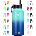 Vmini Water Bottle with New Wide Handle Straw Lid, Wide Mouth Vacuum Insulated 18/8 Stainless Steel, 32 oz, Gradient Mint + Blue