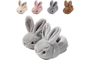 Hitopteu Chaussons Enfant Garçon Fille Chausson Lapin Peluche Souple Hiver Pantoufle d'intérieur Chaude et Antidérapante pour bébé