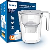 Philips Water Pitcher Filter + 6 Replacement Filter Cartridges, Advanced Filtration, Fast Flow, Electronic Timer, Filters CHL