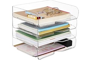 Purilit design 4 PCS Ablagekorb für A4, Dokumentenablage aus Plastik Kunststoff, A4-Papierablage für Zuhause, Büro,Schule, Stapelbare Schreibtisch Organizer Briefkorb, Briefablage für Akten