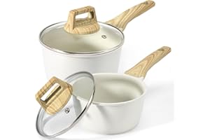 GiPP 1.5L&2.5L Sauce Pan Set with Lid Nonstick - White Granite Non Stick Sauce Pots Cooking Pot with Stay-Cool Handle, Small Kitchen Pots Saucepan Set Induction Compatible, PFOA Free(White, 16+18cm)