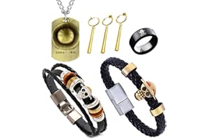 YOUU TFYU One P. Juego de joyas para cosplay, collar Luffy con colgante de piel sintética, pulsera con colgante de esqueleto, pulsera, anillo de esqueleto, calcomanías de anime (aretes Zorro no requiere