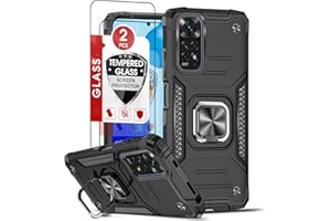 Etui LeYi do Xiaomi Redmi Note 11/Redmi Note 11S 4G(6.43") z 2 x szkłem hartowanym, [360° obrotowa] wojskowy wzmocniony sztywny PC i TPU silikonowa ochrona przed wstrząsami Etui czarne