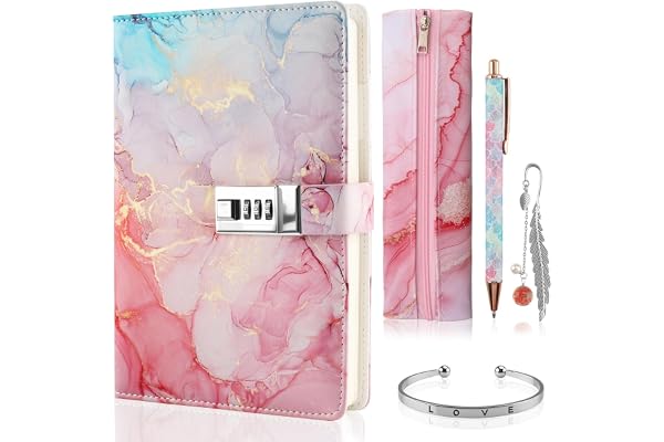 Foymlon Journal Intime Fille de 7 à 13 Ans, Journal Intime avec Cadenas,A5 en Cuir PU,Cahier Secret pour Fille,Carnet Secret avec Cadenas, Stylo, Trousse, Bracelet, Signet(Rose)