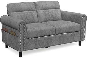 Blishom Divano a 2 posti, divanetto con tasca laterale, moderno divano a due posti con cuscini di seduta rimovibili per soggiorno, camera da letto, ufficio, 152 x 76 x 84 cm (grigio scuro)