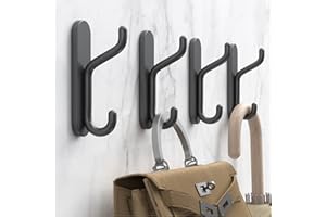JOCKCARAS Adhesive Bathroom Towel Hook Wall: Heavy Duty Stick On Jacket Coat Wall Hanging Hooks for Shower 4PCS Black