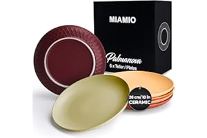 MIAMIO - Zestaw 6 talerzy/Nowoczesny zestaw talerzy wykonanych z ceramiki/kamionki - Kolekcja Palmanova (Czerwony, 26 cm)