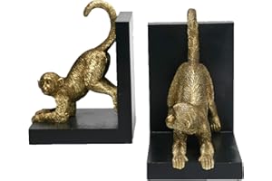 Comfy Hour Wildlife Collection Monkeys Art Bookends, Animal Decoration, 1 Pair, Polyresin Solid Heavy, Set of L/R