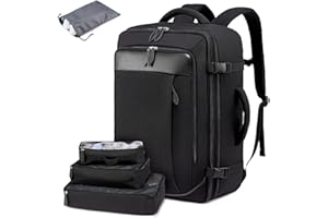 LOVEVOOK Sac à Dos Voyage, Sac A Dos Voyage Cabine Avion Expansible, Sacs à Dos pour Ordinateur Portable 15.6,17 Pouces Imperméable, Sac à Dos Femme Bagage Cabine pour Voyage Travail Entreprise, Noir