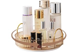 CESTATIVO Makeup Organizer for Vanity, 360° Rotating Bathroom Organizer Countertop, High-Capacity Skincare Organizer, Spinning Cosmetics Organizer for Dresser Countertop (1 Tier, Amber)