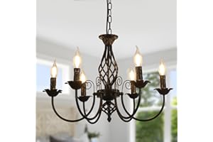 ‎COMELY Comely Deckenleuchte Schwarz, Industrielle Kronleuchter, 6 Lichter E14 Industrielle Pendelleuchten, Pendellampe Vintage für Wohnzimmer, Schlafzimmer, Diele Küche, Esszimmer