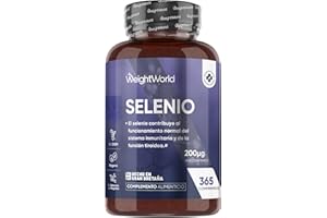 WEIGHTWORLD Selenio 200 mcg - 365 Comprimidos, Suplemento Mineral para Hombre y Mujer - Vegano, Sin Gluten para 1 Año de Suministro y Sin Estearato de Magnesio