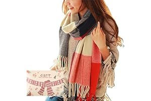 heekpek Christmas Gifts Ladies Scarf Winter Long Soft Warm Tartan Check Scarves Wraps for women Wool Spinning Tassel Shawl Long Stole