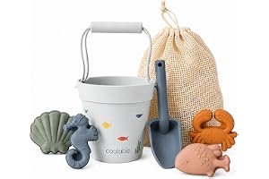 coolable 6-delat Strandset i Silikon för Barn - Hopfällbar Hink, Spade, 4 Sandformar och Nätpåse - Havsdjur