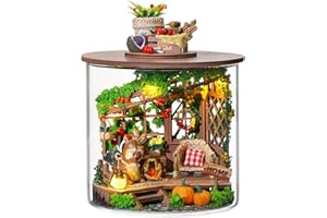 Spilay Dollhouse DIY Miniature Wooden Furniture Kit,Mini Handmade Doll House Model with Dust Cover & LED,1:24 Scale Creative Woodcrafts for Friend Lover Birthday Gift B111