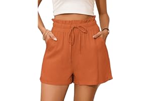 StylSense Ladies Shorts Womens Summer Cotton Linen Shorts for Women UK Elastic High Waist with Pockets
