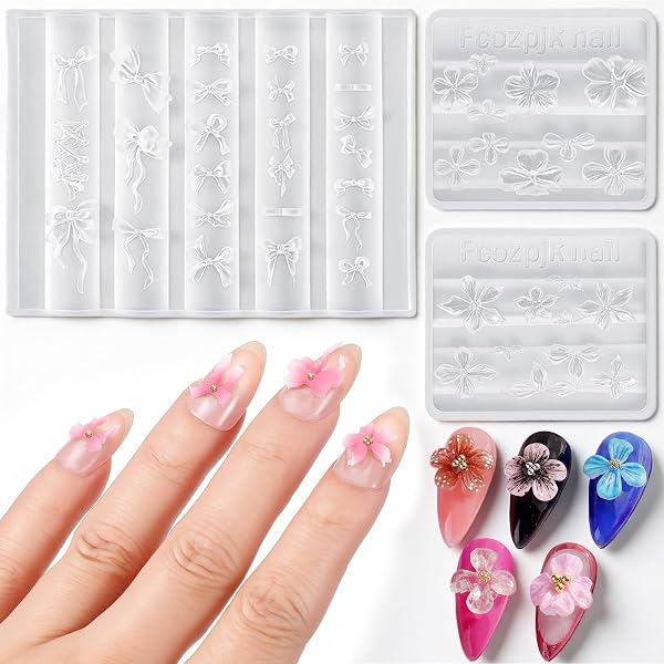 BOXOB Silikon-Nagelformen Mit Schleifen-Muster – 7,5 X 6,5 Cm, Für Nagelkunst & Dekorationen