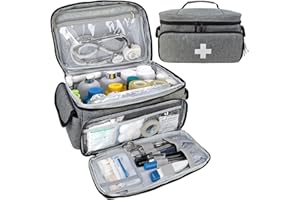 VEGOATY Trousse médicale avec plusieurs compartiments, portable, sac d'urgence vide, pour l'école, les voyages, le camping, la randonnée et les soins à domicile (gris)