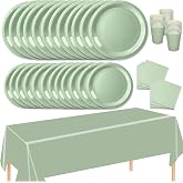 MORAINJAY 69 Pieces Green Party Paper Tableware Set, Birthday Table Decoration with Plates, Tablecloth, Napkins and Cups, for