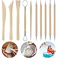 Thinp 10 Pieces Polymer Clay Tools, Wooden Clay Sculpting Tools Clay Modelling Tools Pottery Tools Kit for Adults Kids Pottery Craft Sculpting Modeling Shaping Carving and Dotting