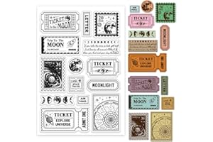 GLOBLELAND Moon Tickets - Timbri trasparenti in silicone trasparente, per fai da te, scrapbooking, biglietti, album fotografici, diari